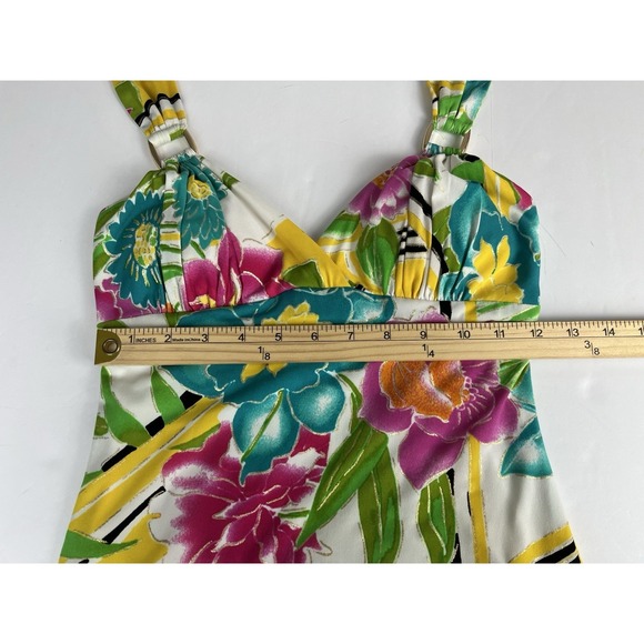 Cache Vintage 90's Tropical Floral Halter Bodycon Stretch Dress - size 0 - Picture 9 of 15